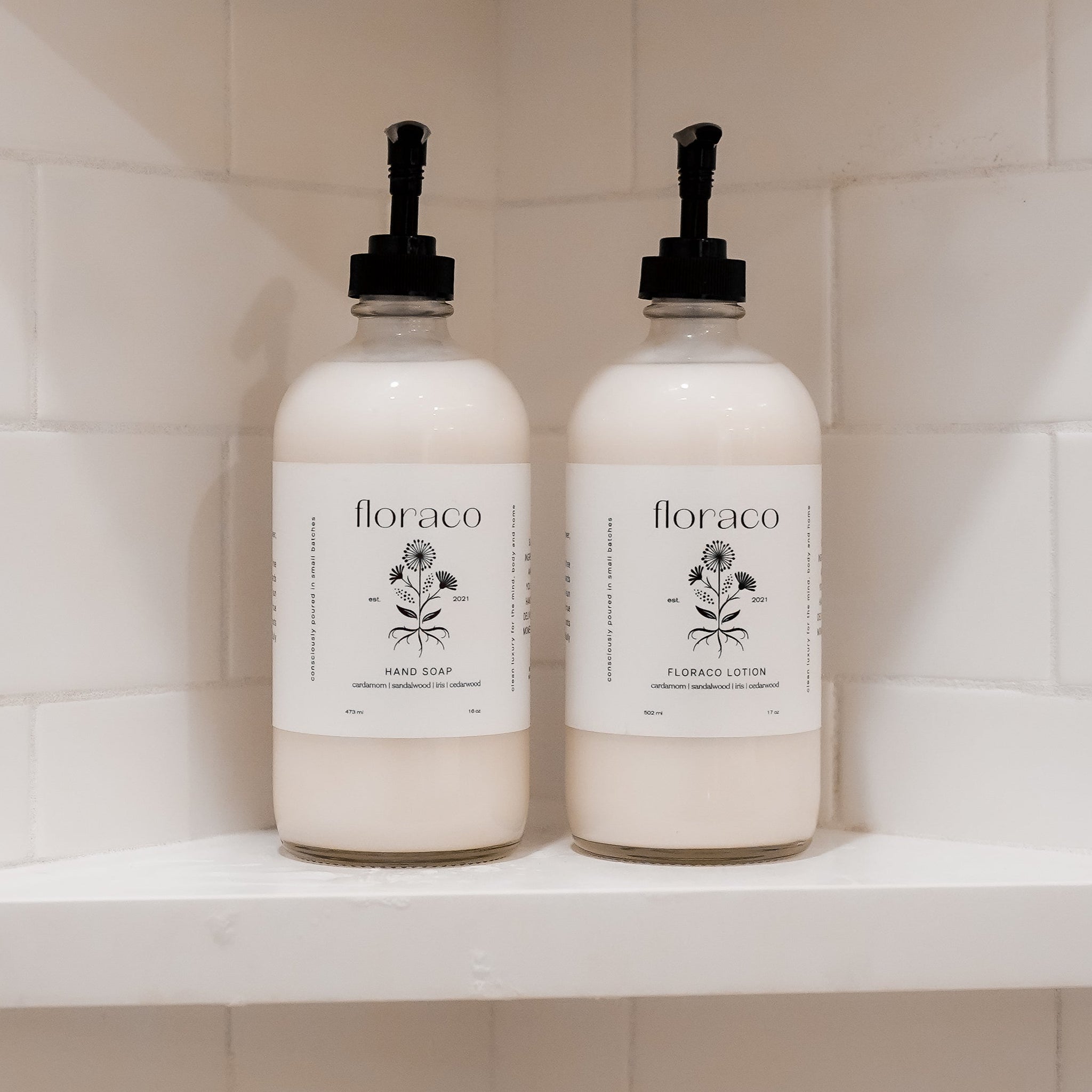 Floraco Hand + Body Lotion: Cedarwood, Sandalwood, Iris and Cardamom